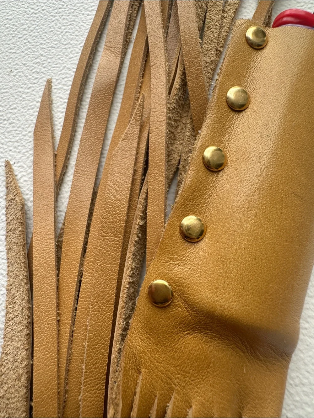 Yellow/Tan Leather Fringe Lighter Holder